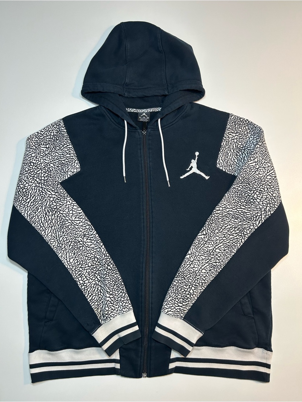 Nike Air Jordan Elephant Print Sleeve Varsity Full Zip Hoodie Jacket Black